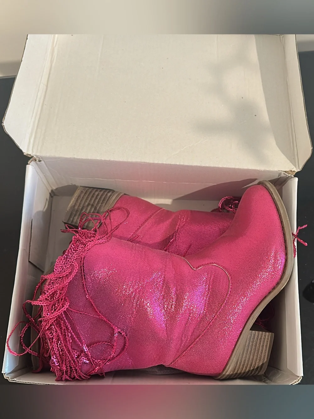 Girls' Shimmery Hot Pink Fringe Boots
